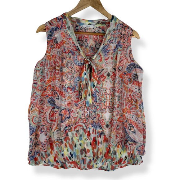 Halo Tops - Womens Chiffon Paisley Sleeveless Top Size Small Boho Hippie Colorful Flowy
